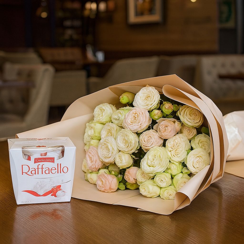 Bouquet Spray roses + Raffaello