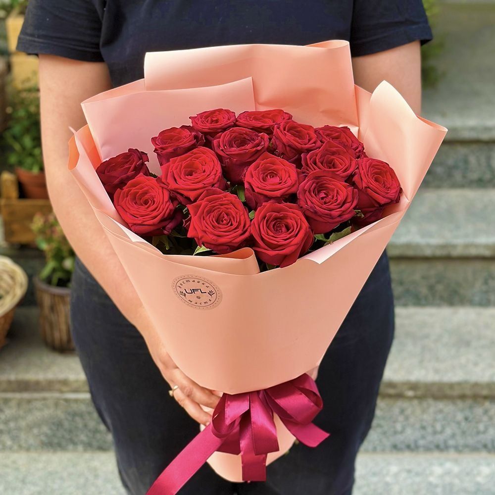 rose (15 pcs.), packaging, ribbon