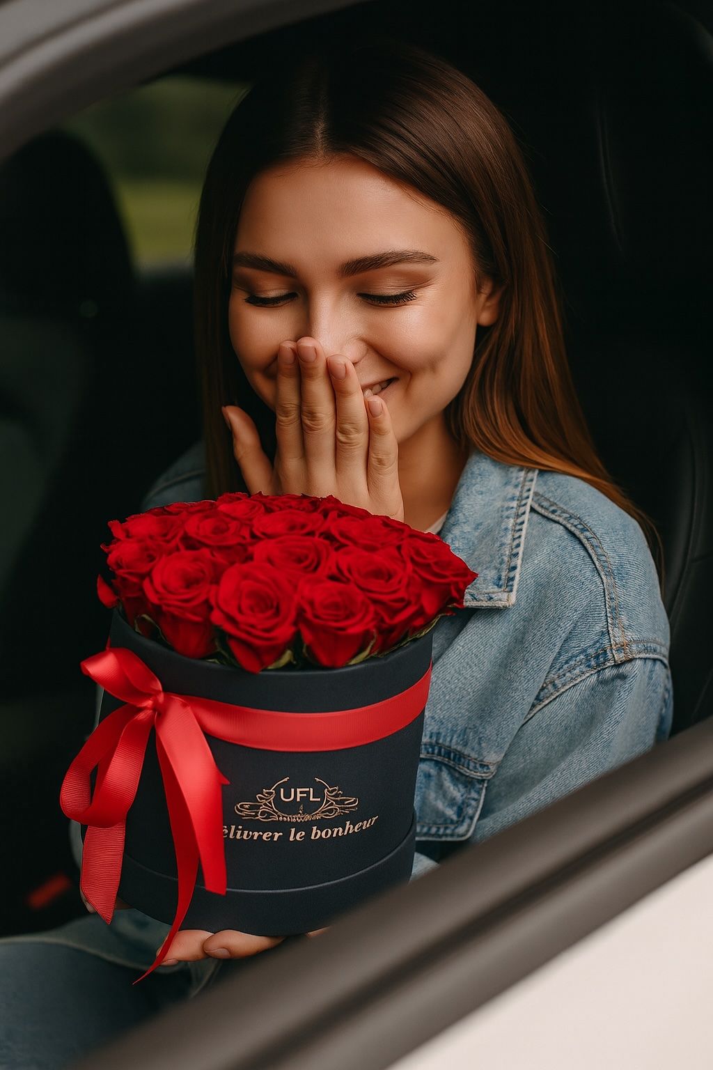 oasis, embossed box, rose (23 pcs.), packaging, ribbon