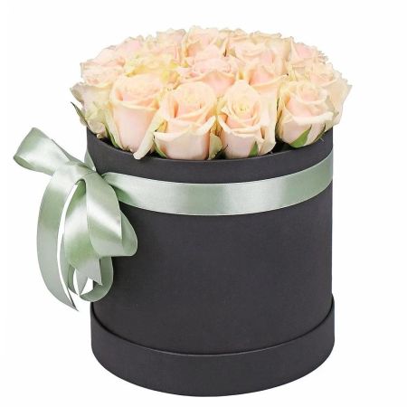 cream rose (21 pcs.), oasis, embossed box, packaging, ribbon